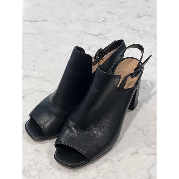 Banana Republic Women’s Leather Slingback Peep Toe Heeled Bootie Size 8 Black - Picture 2 of 8